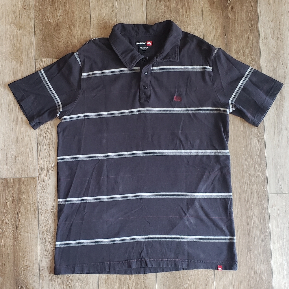 Hawk Men's Large Striped Polo Shirt Short Sleeves Collar